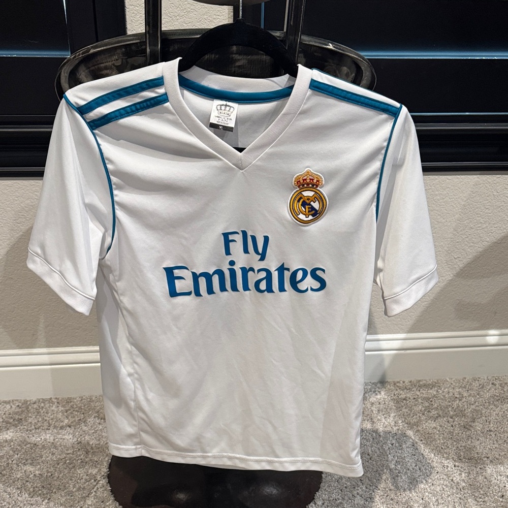 Kids White and Blue Soccer Jersey